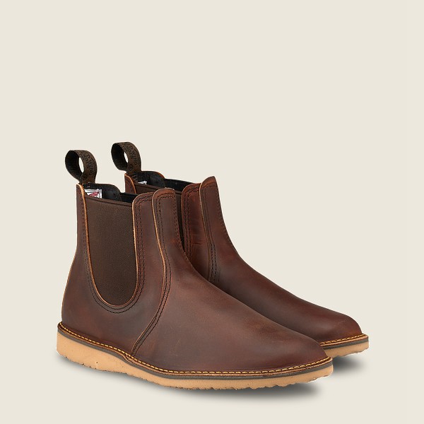 Red Wing Heritage Boots Brown - Mens Weekender Chelsea - 6-inchr Rough & Tough Leather - 0123-YDGHA